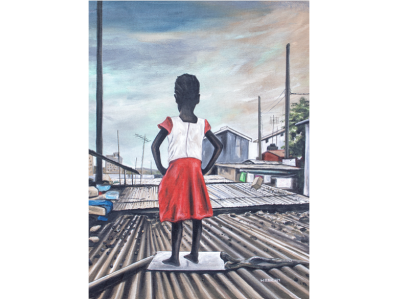 Wesley Osoro - Gril from Kibera - modernes Gemälde aus Kenya
